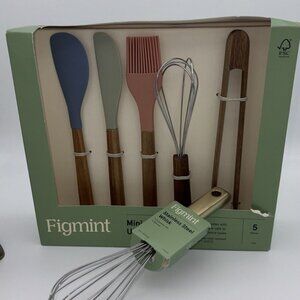 Figmint 5pc Acacia Wood/Silicone Mini Kitchen Utensil Set NEW IN BOX 1 Extra